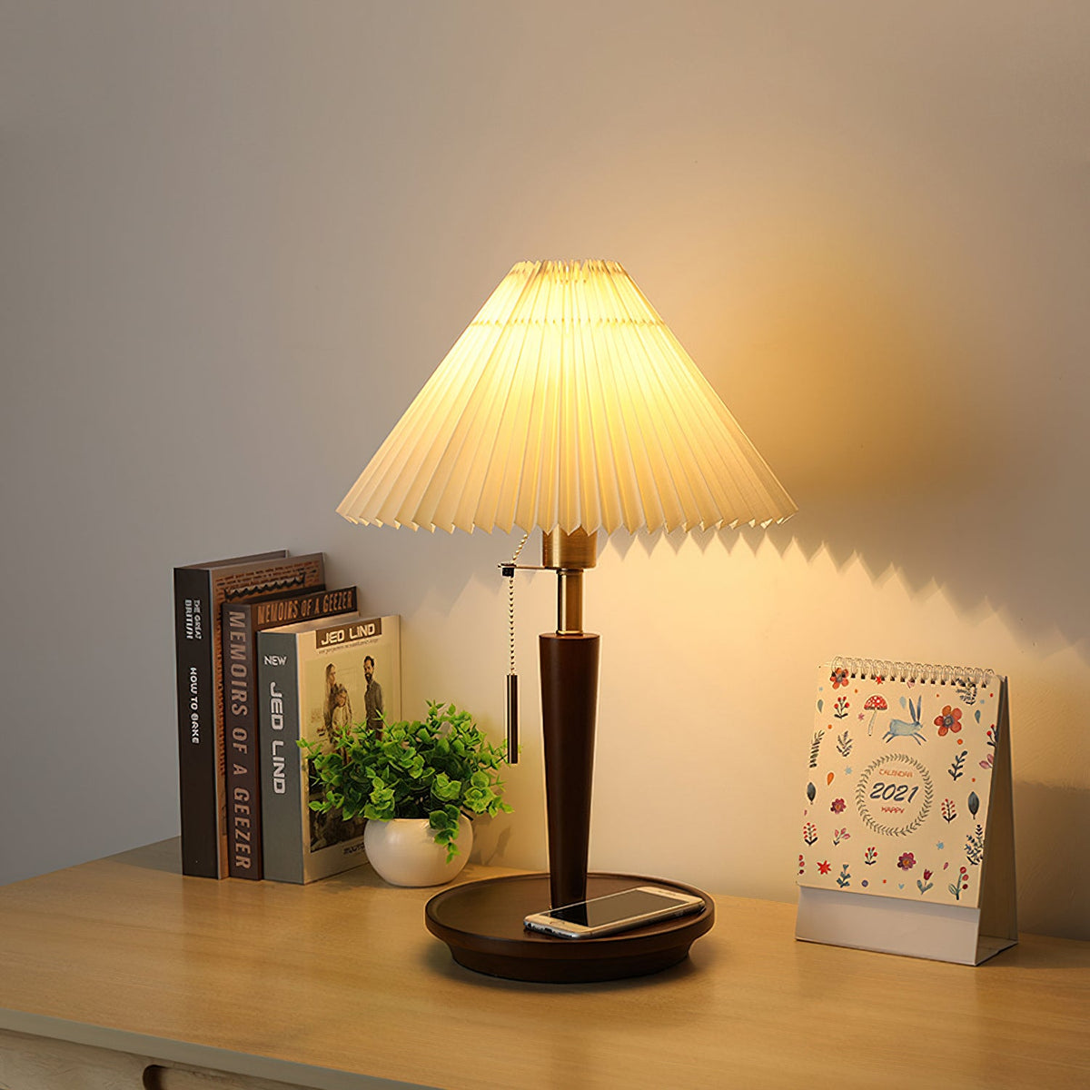 Cone Pleated Fabric Table Lamp with Adjustable Height