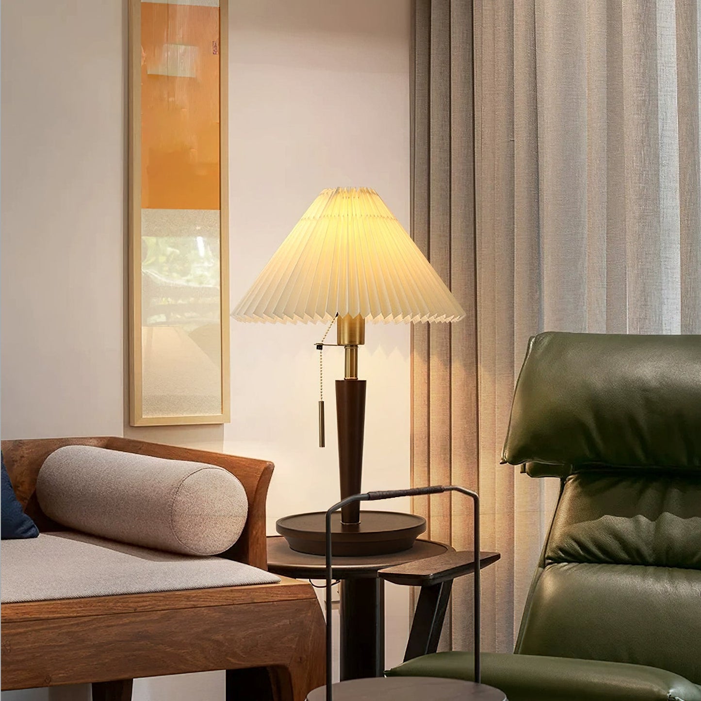 Cone Pleated Fabric Table Lamp with Adjustable Height — detail view
