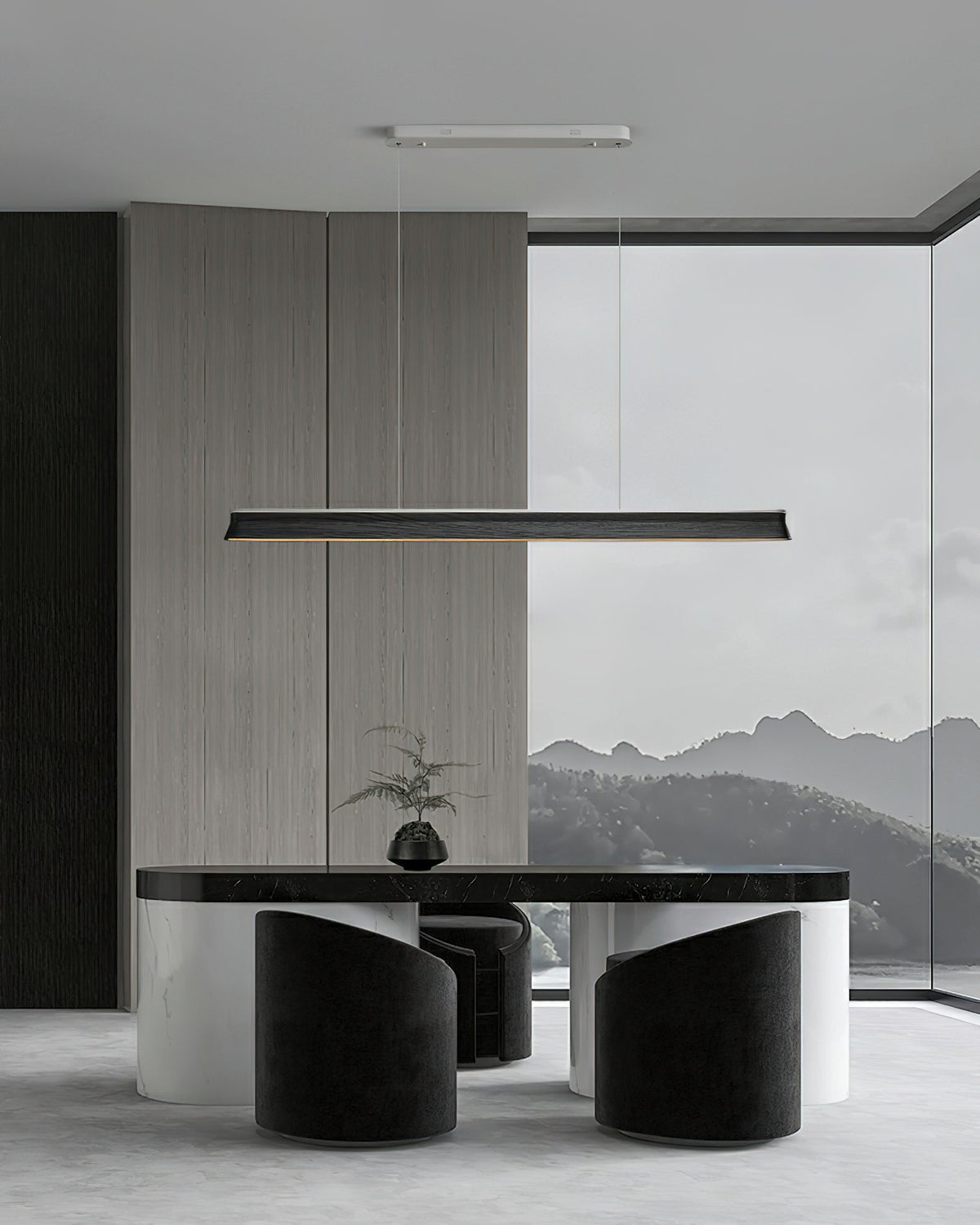 Slim Linear Wood Chandelier with Dimmable Light