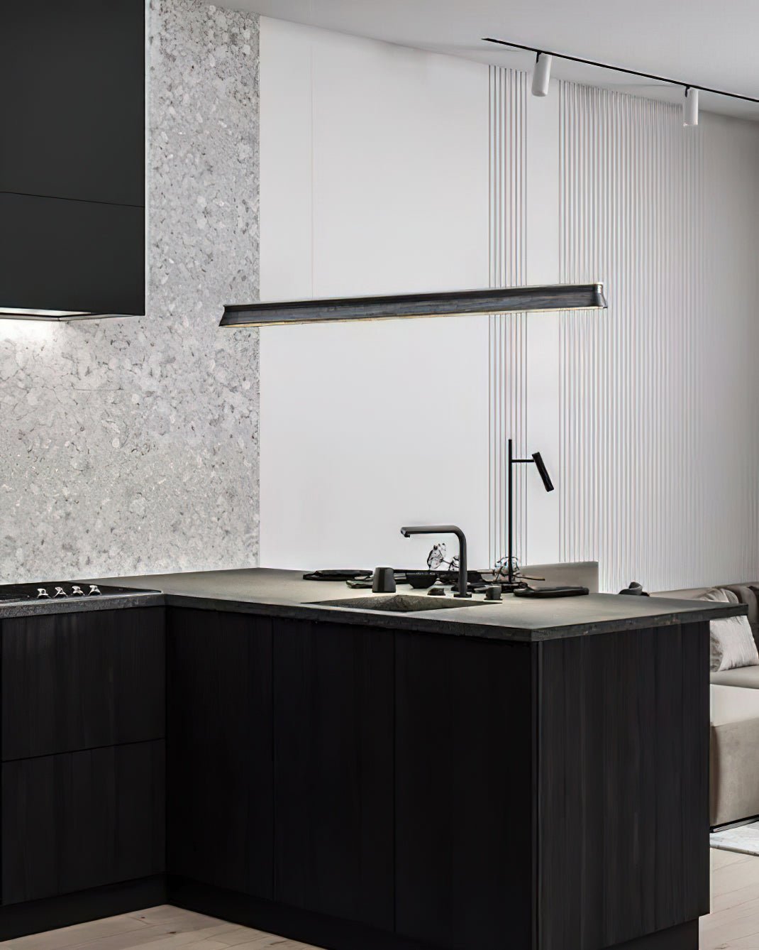 Slim Linear Wood Chandelier with Dimmable Light