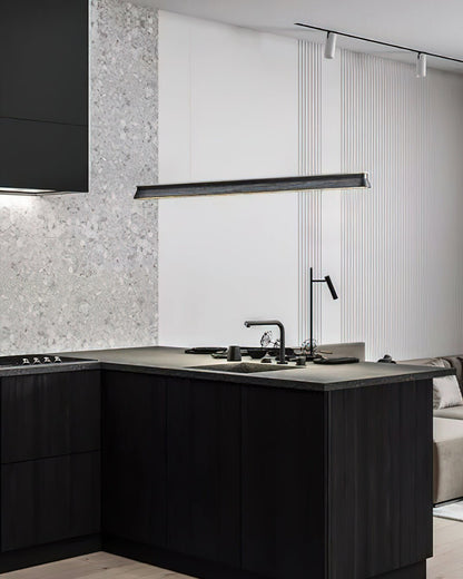 Slim Linear Wood Chandelier with Dimmable Light