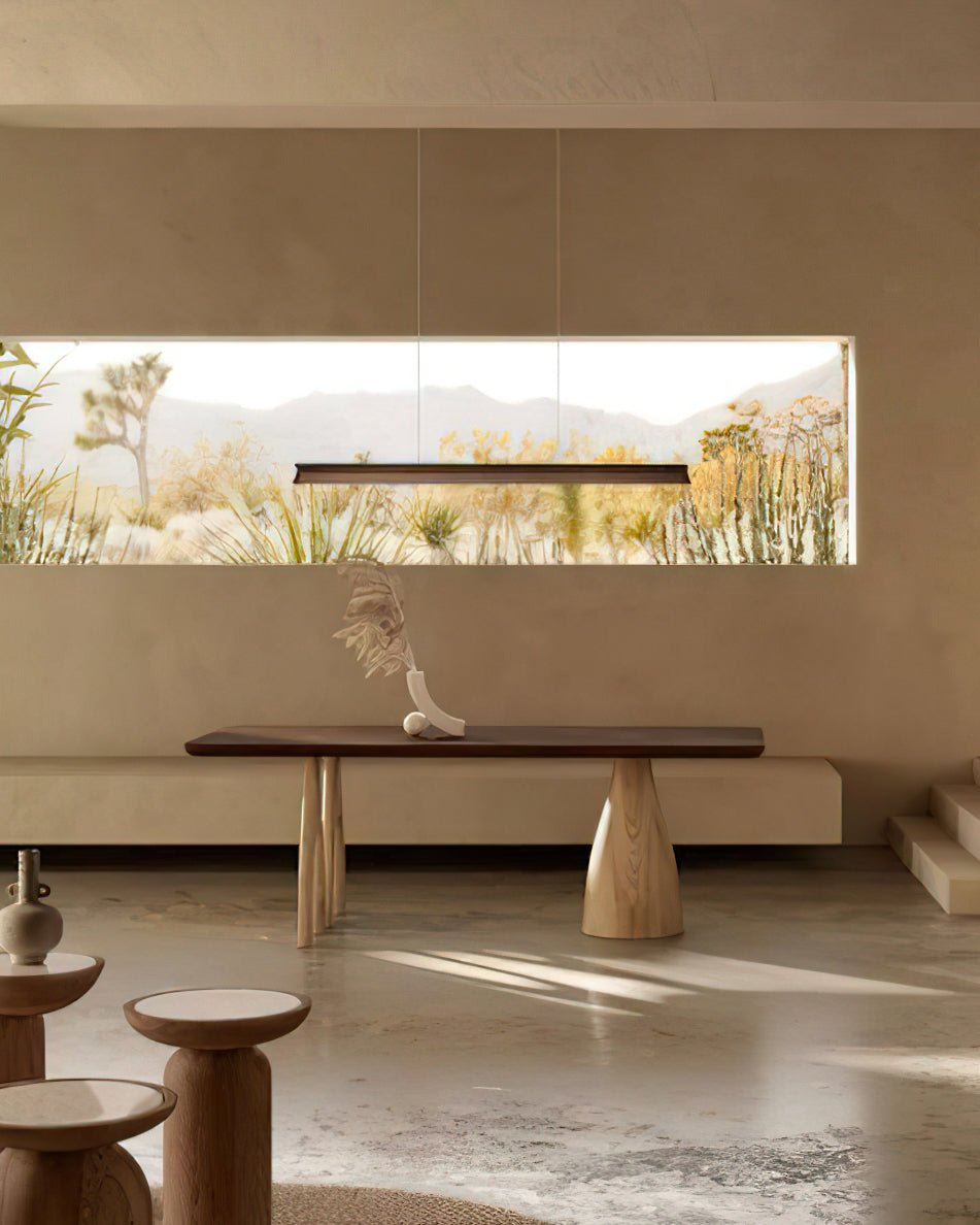 Slim Linear Wood Chandelier with Dimmable Light