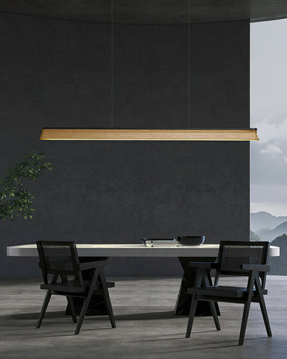 Slim Linear Wood Chandelier with Dimmable Light
