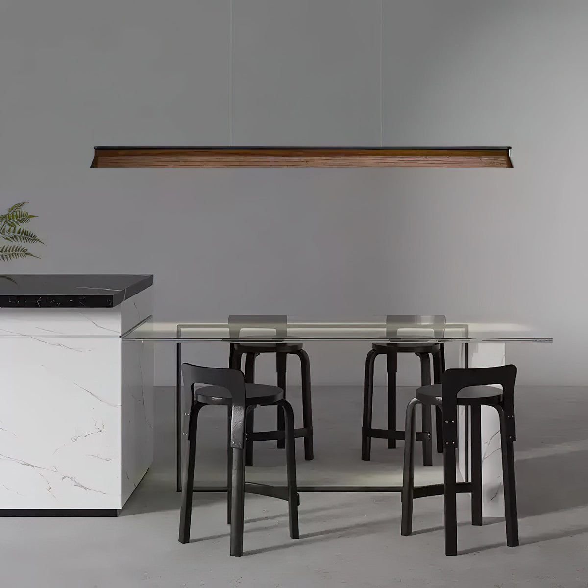 Slim Linear Wood Chandelier with Dimmable Light