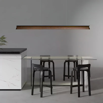 Slim Linear Wood Chandelier with Dimmable Light
