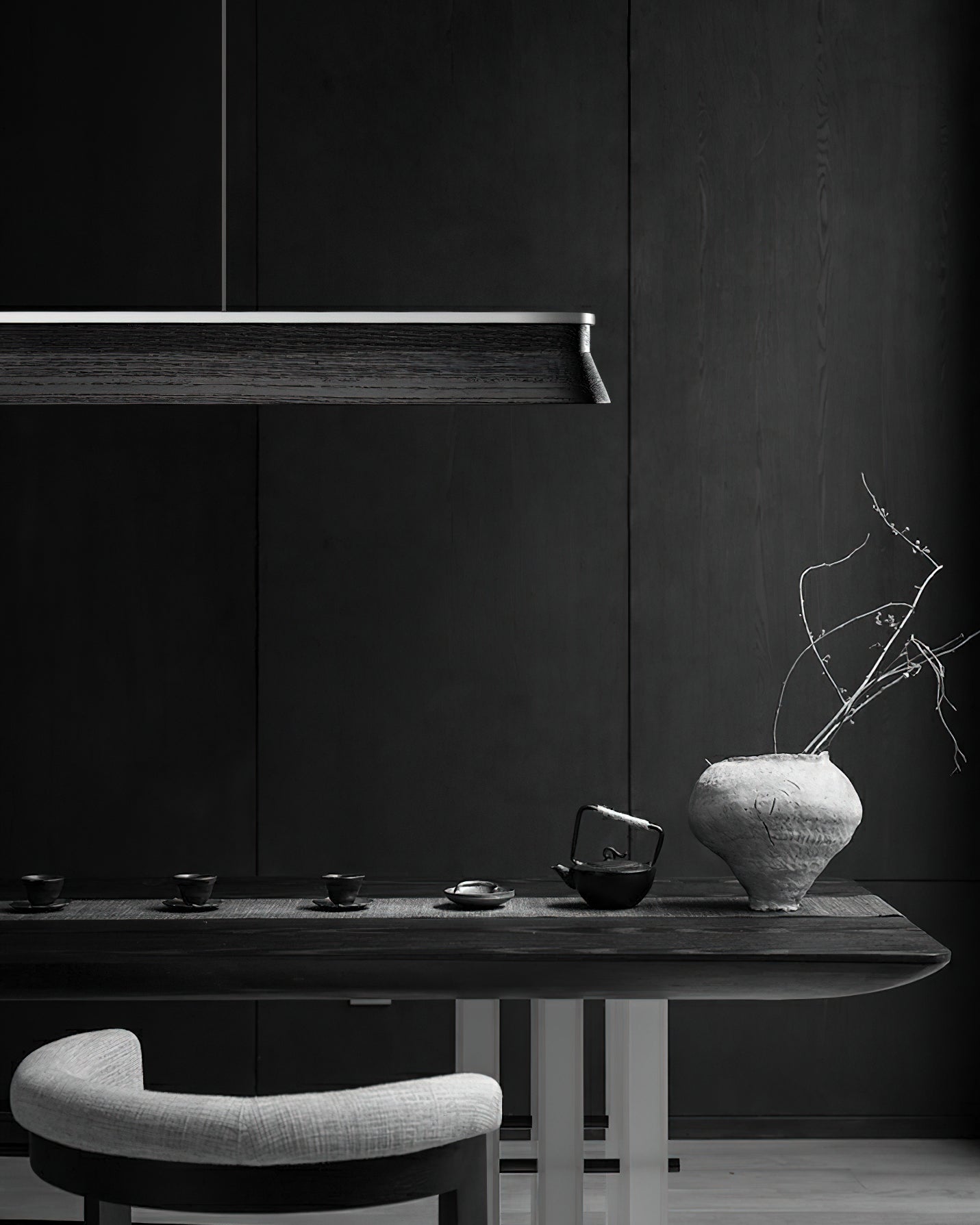 Slim Linear Wood Chandelier with Dimmable Light
