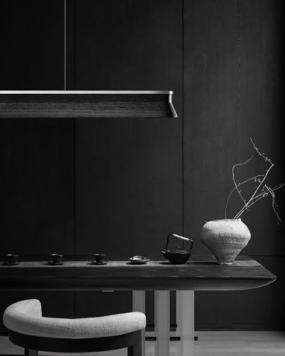 Slim Linear Wood Chandelier with Dimmable Light