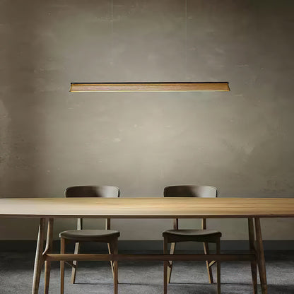 Slim Linear Wood Chandelier with Dimmable Light