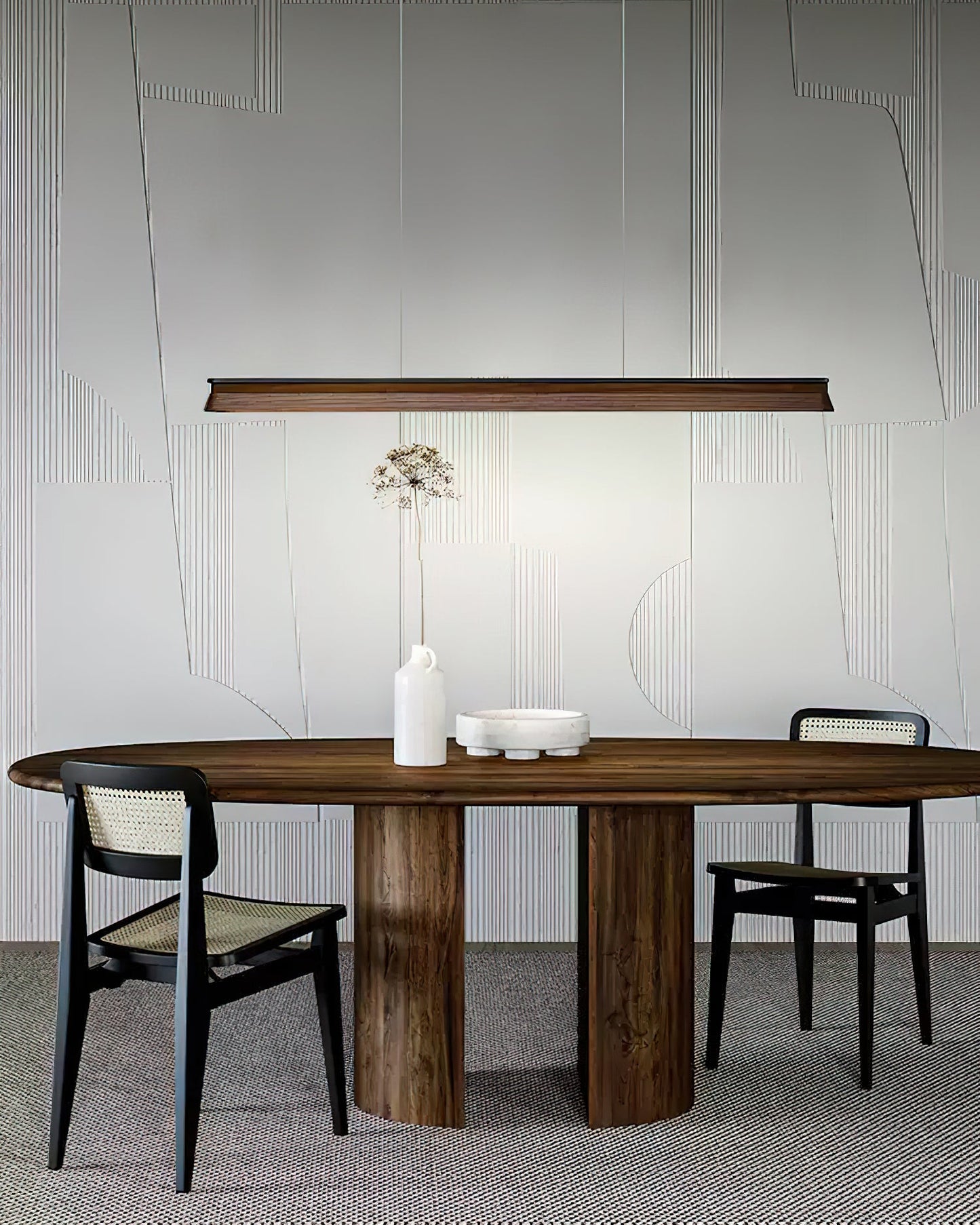Slim Linear Wood Chandelier with Dimmable Light