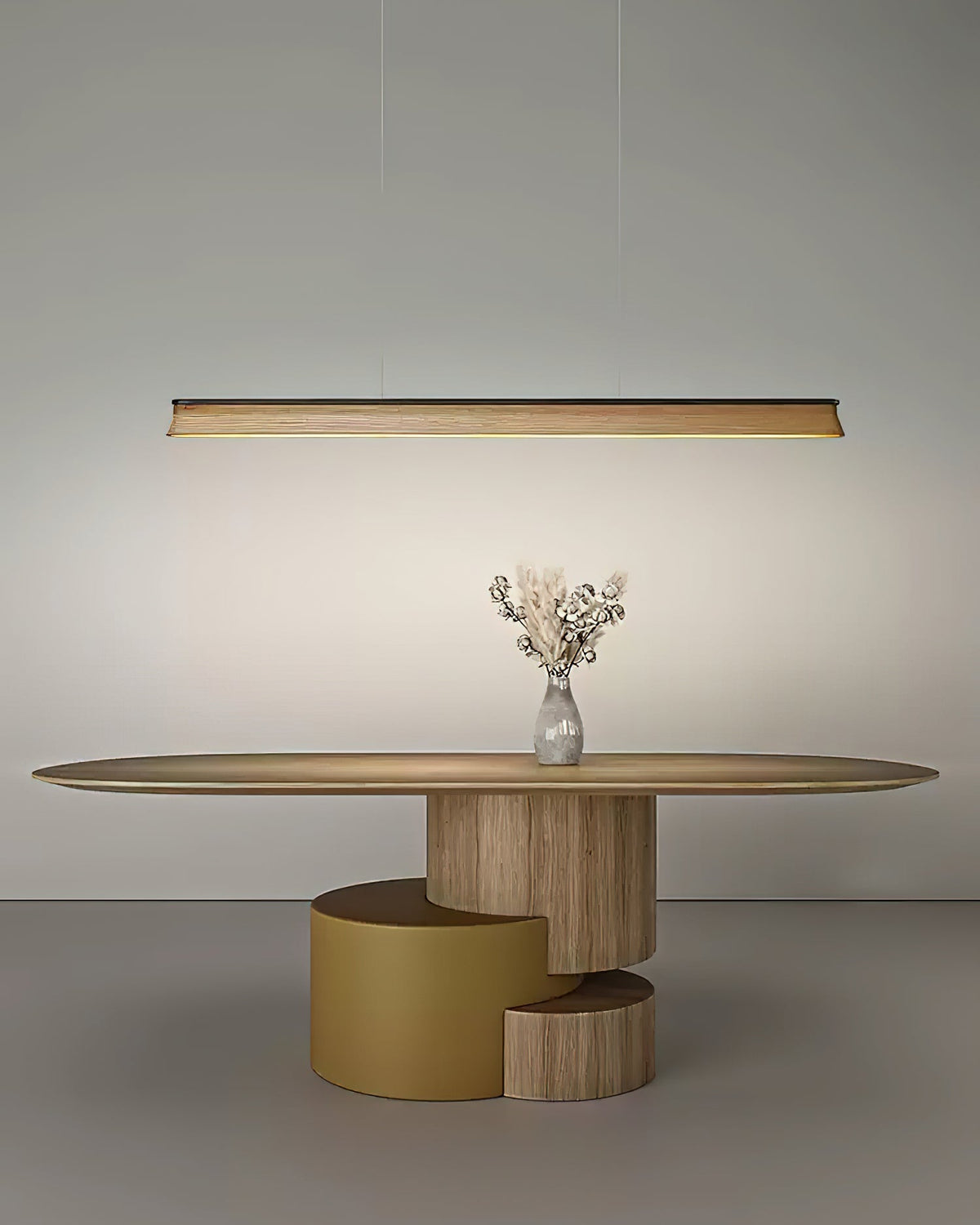 Slim Linear Wood Chandelier with Dimmable Light