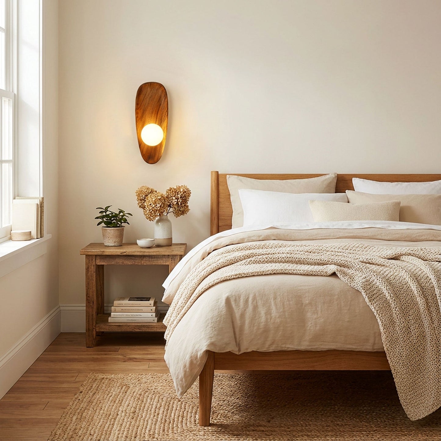 Walnut Wall Lamp with Adjustable Brightness