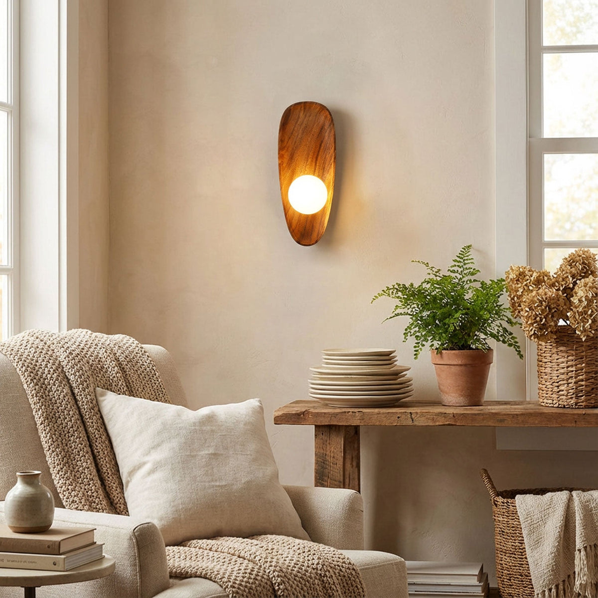 Walnut Wall Lamp with Adjustable Brightness