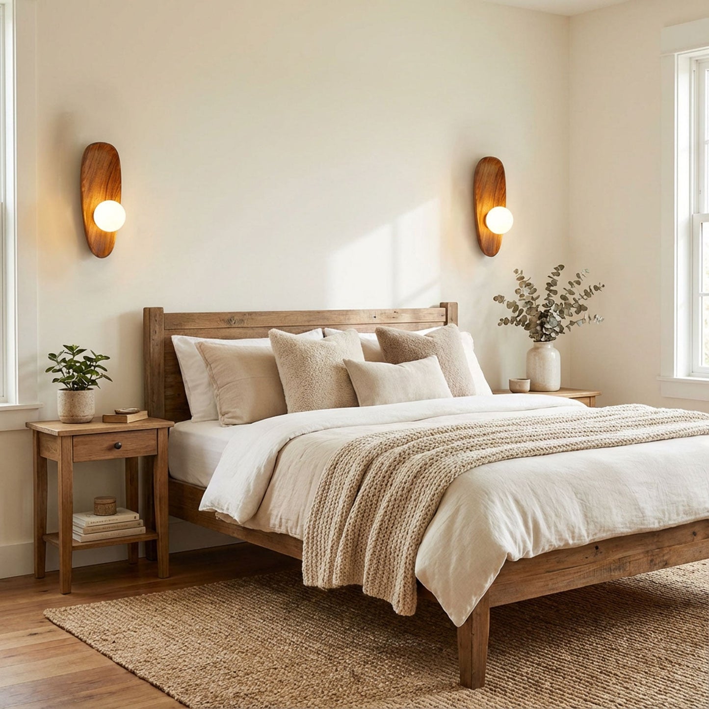 Walnut Wall Lamp with Adjustable Brightness