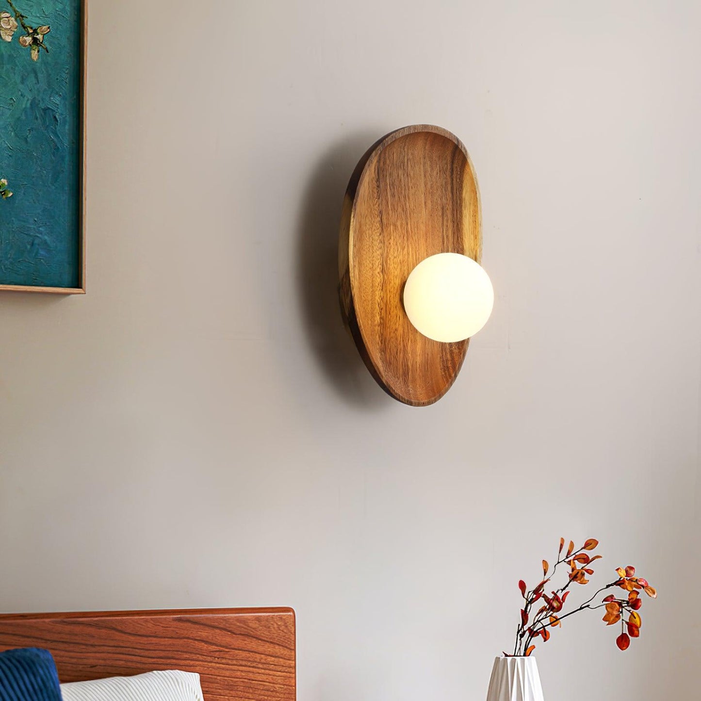 Walnut Wall Lamp with Adjustable Brightness