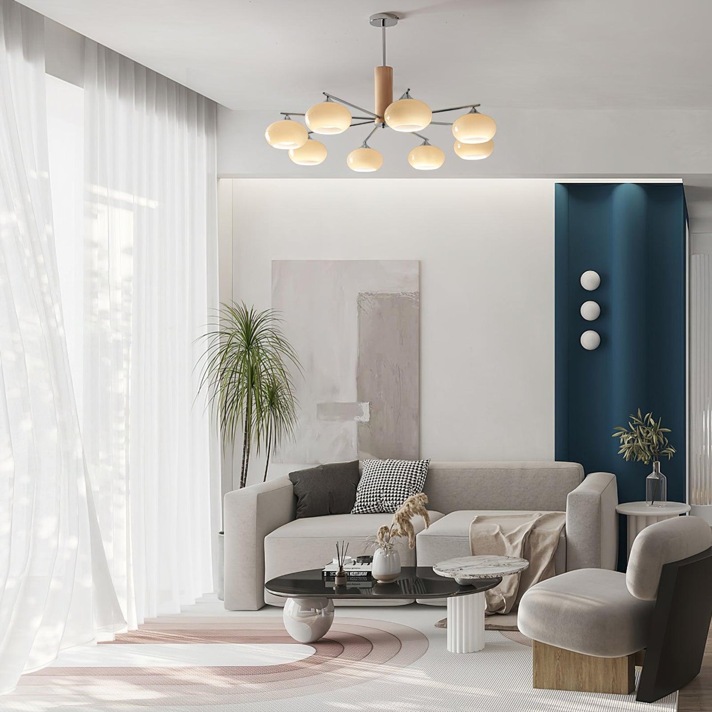 Elliptical Persimmon Chandelier with Adjustable Brightness