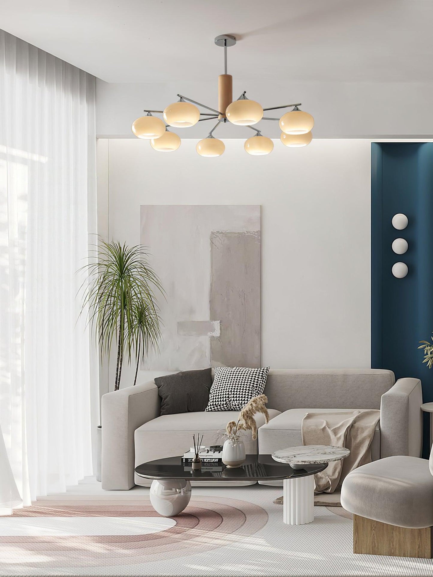 Elliptical Persimmon Chandelier with Adjustable Brightness