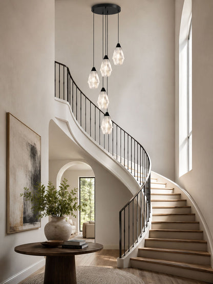 Faceted Alabaster Cluster Chandelier with Adjustable Height
