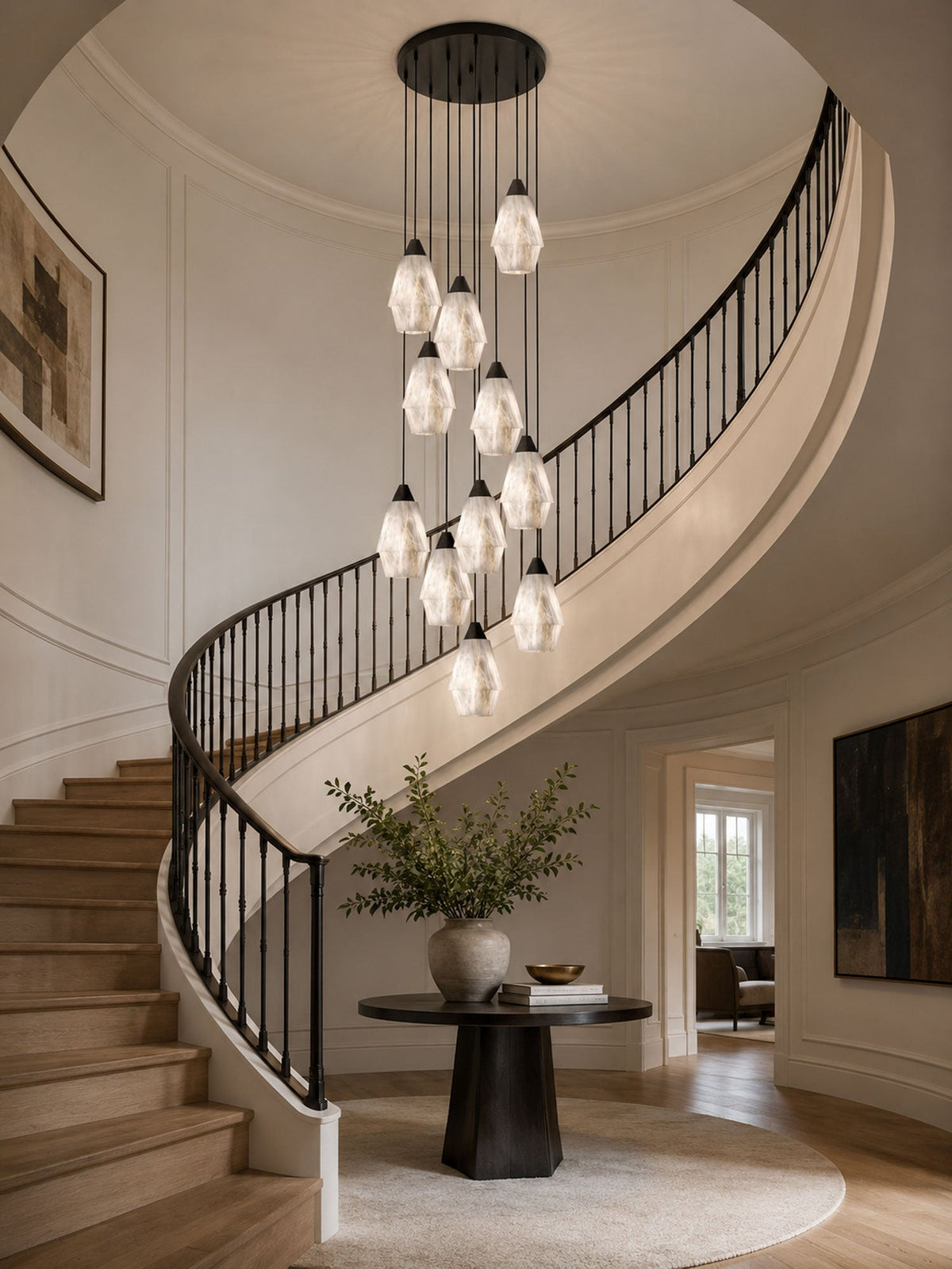 Faceted Alabaster Cluster Chandelier with Adjustable Height