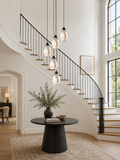 Faceted Alabaster Cluster Chandelier with Adjustable Height