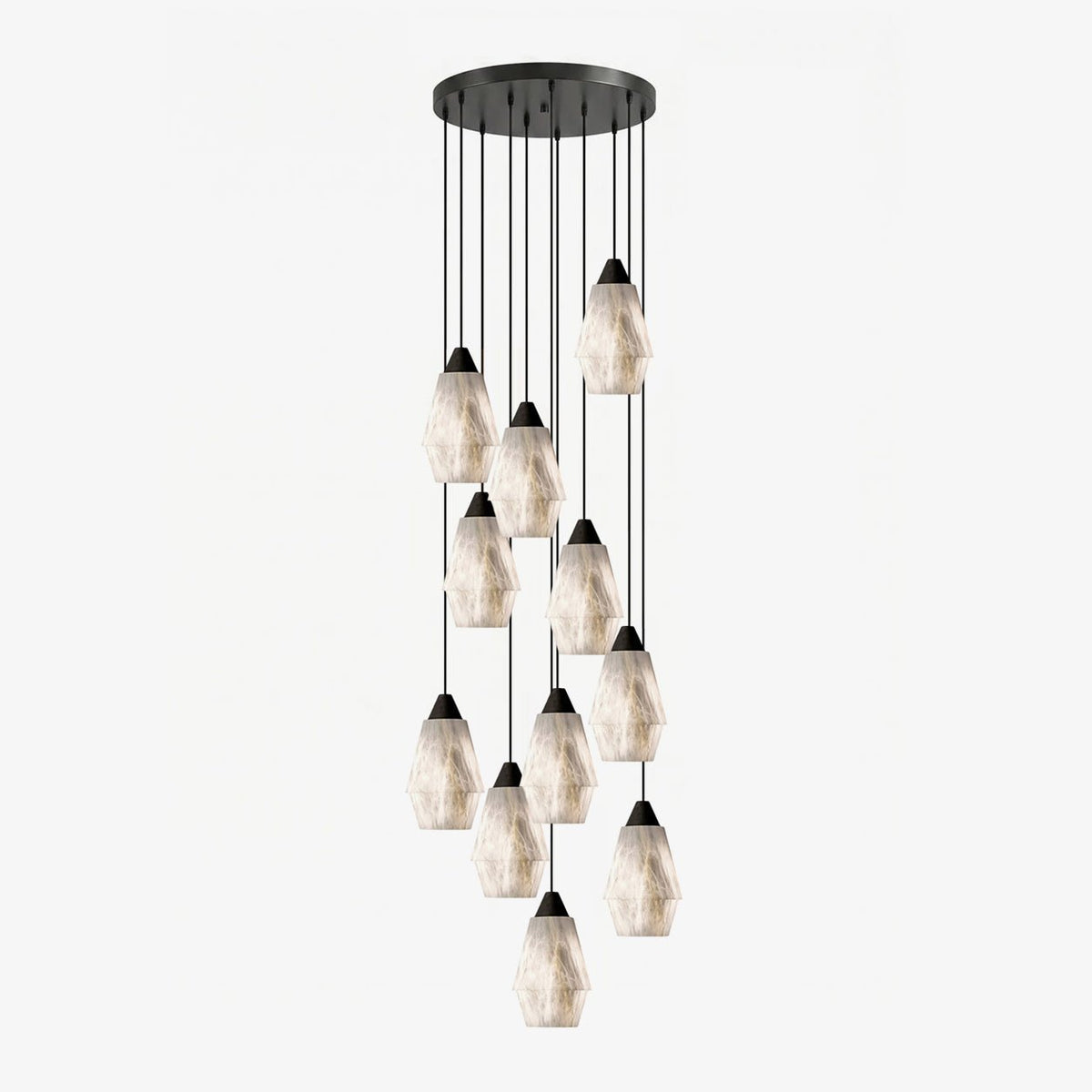 Faceted Alabaster Cluster Chandelier with Adjustable Height