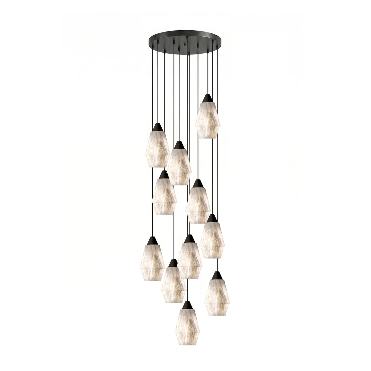 Faceted Alabaster Cluster Chandelier with Adjustable Height — front view