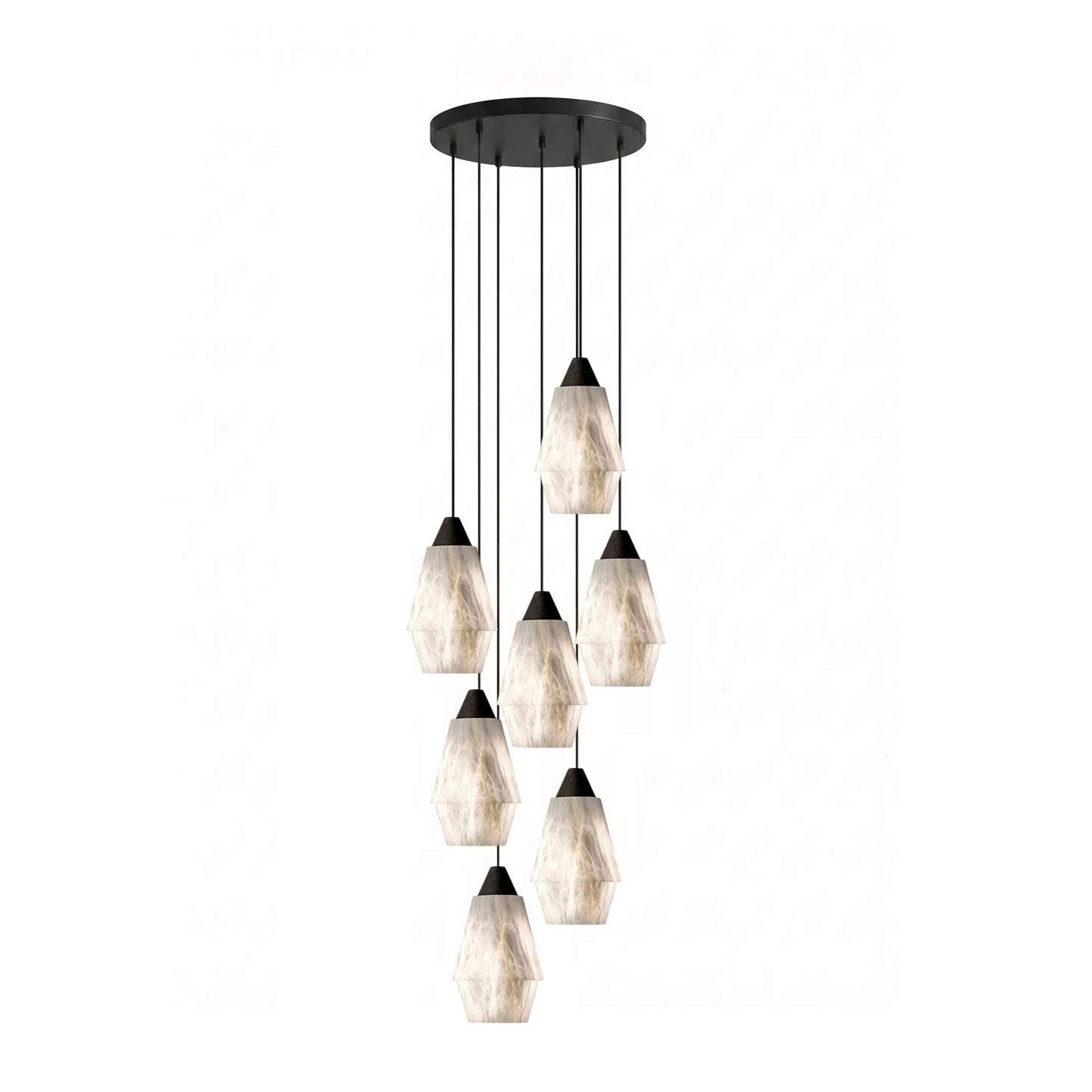 Faceted Alabaster Cluster Chandelier with Adjustable Height — alternate angle