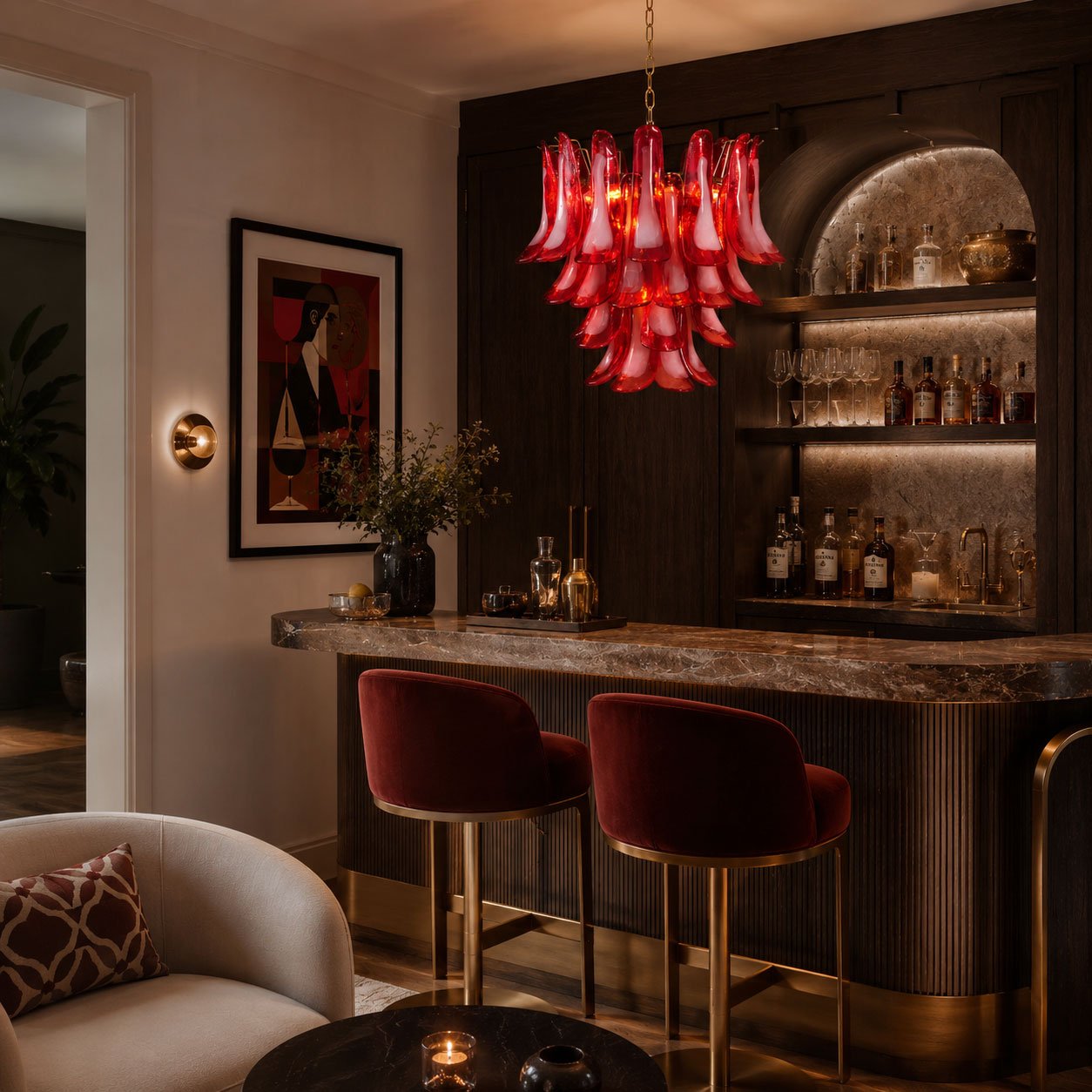 Glass Chandelier with Crystal Accents