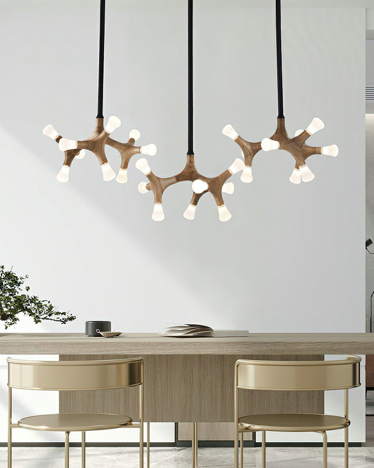 Wood Flower Chandelier with Adjustable Height