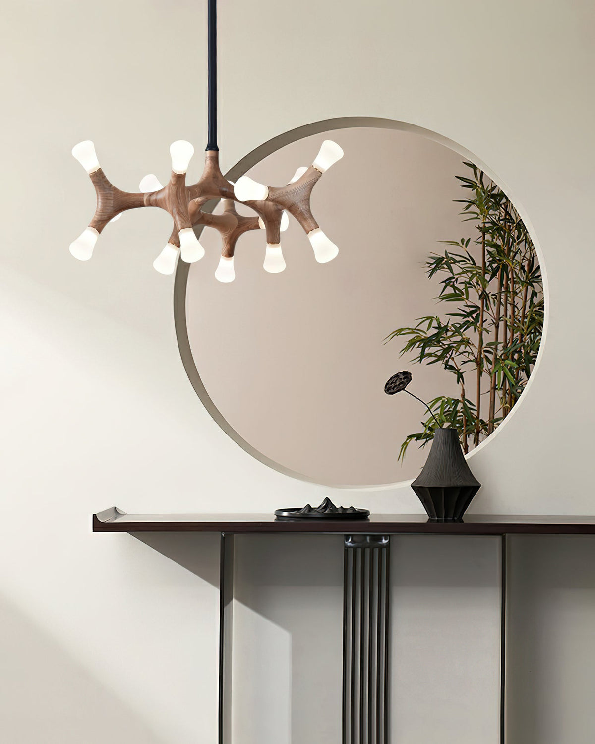Wood Flower Chandelier with Adjustable Height