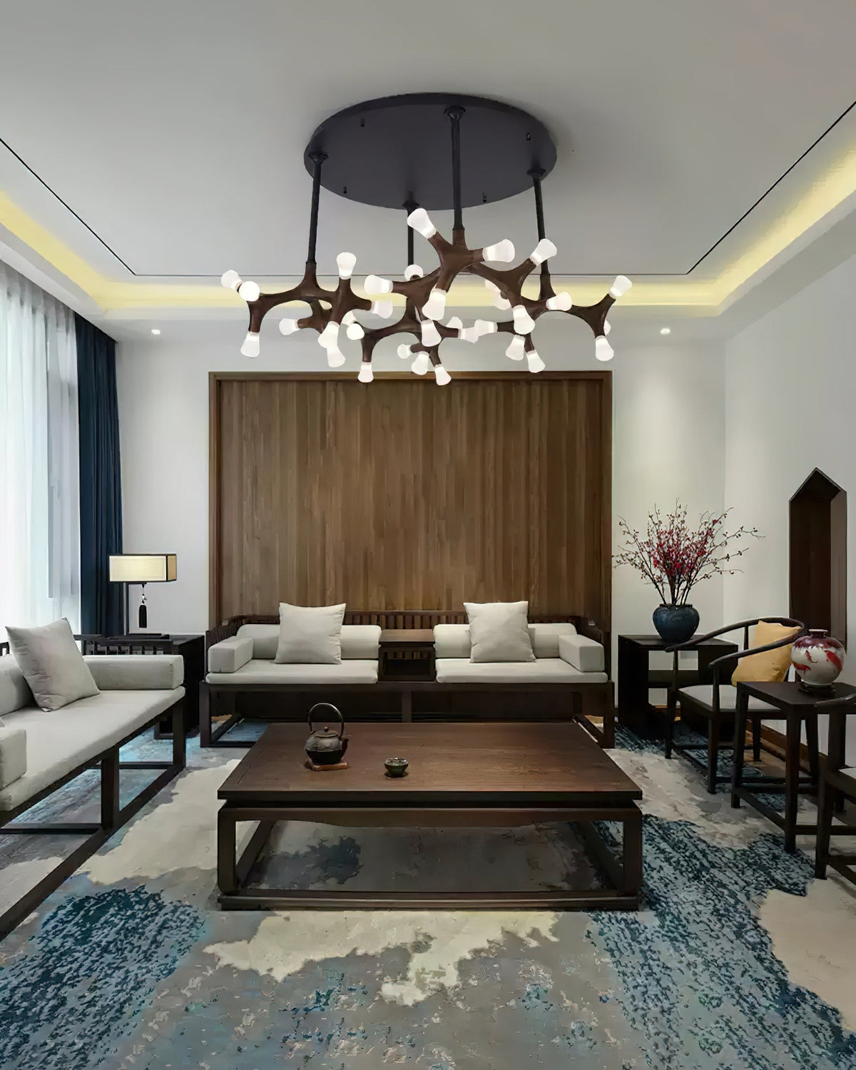 Wood Flower Chandelier with Adjustable Height