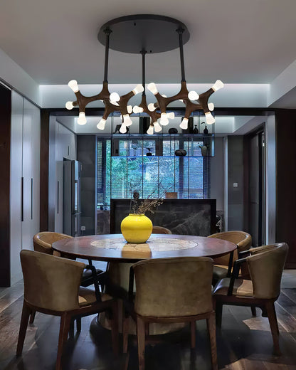 Wood Flower Chandelier with Adjustable Height