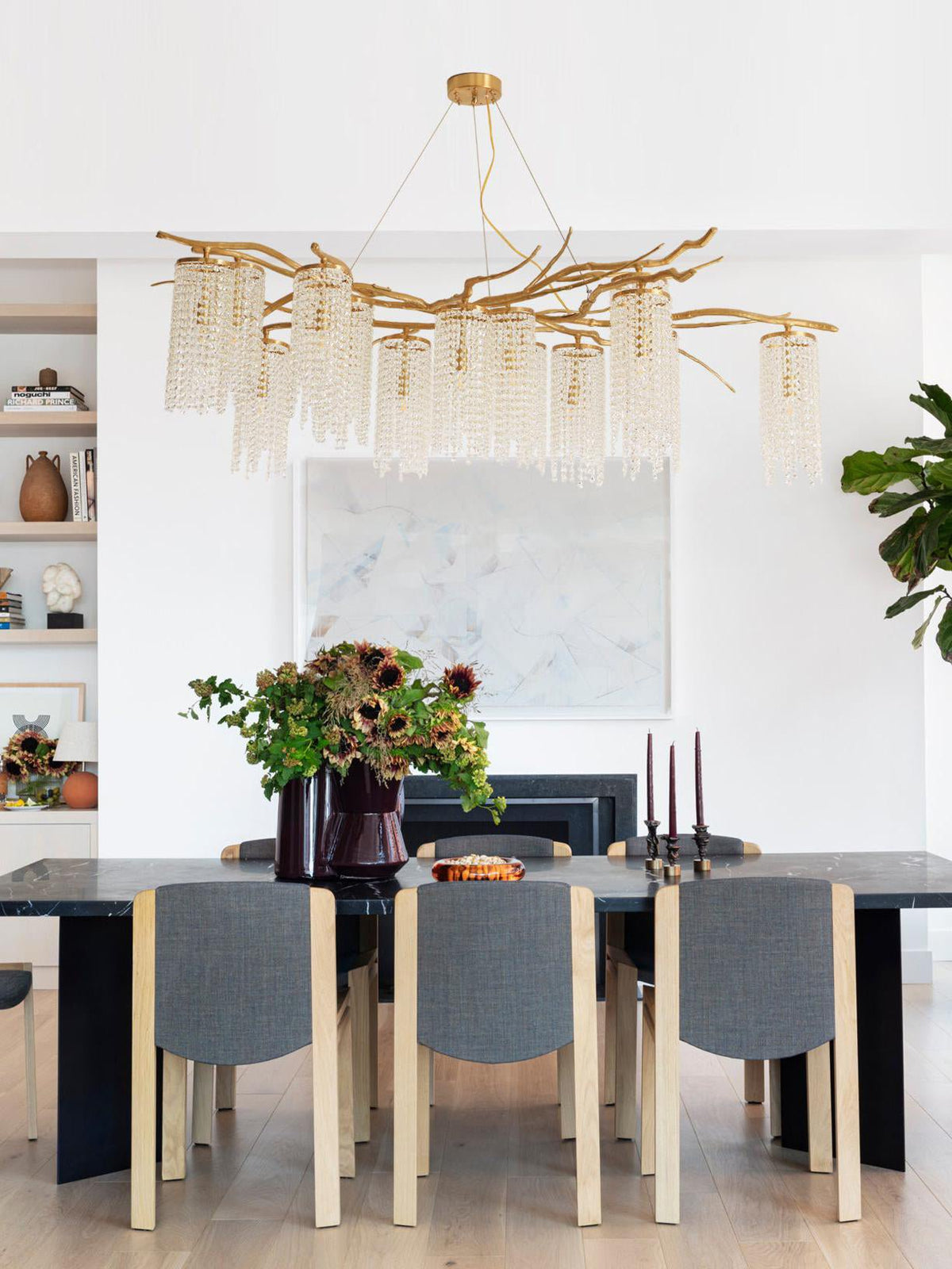 Art Glass Crystal Chandelier with Adjustable Lighting