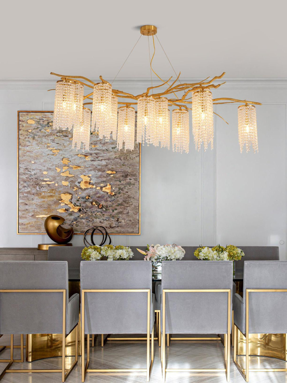 Art Glass Crystal Chandelier with Adjustable Lighting — front view