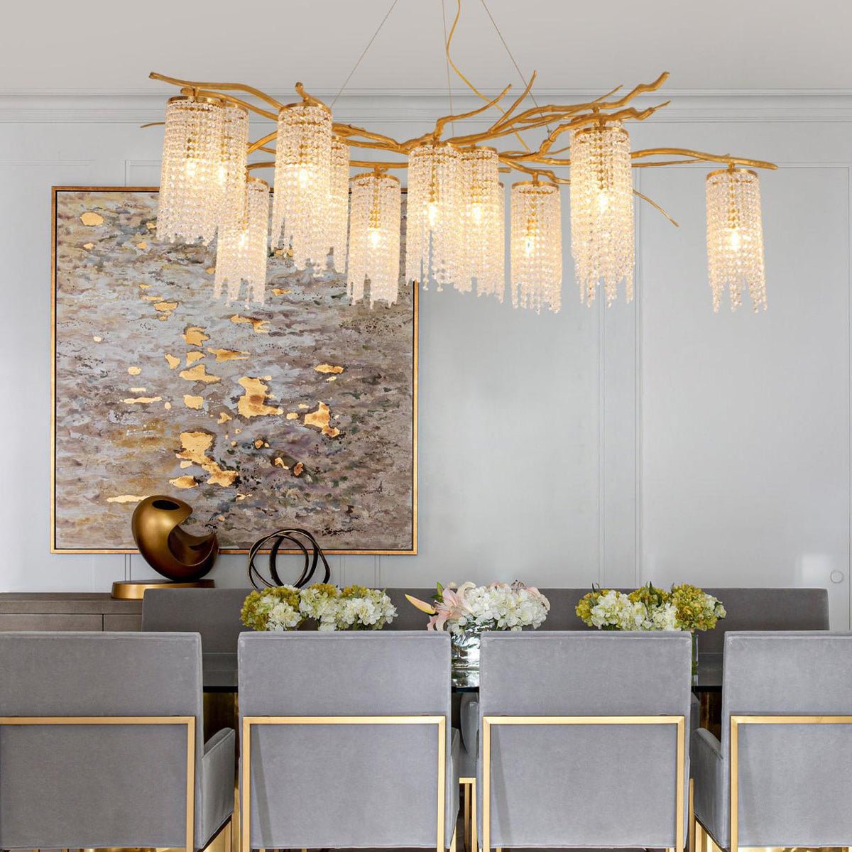 Art Glass Crystal Chandelier with Adjustable Lighting — detail view