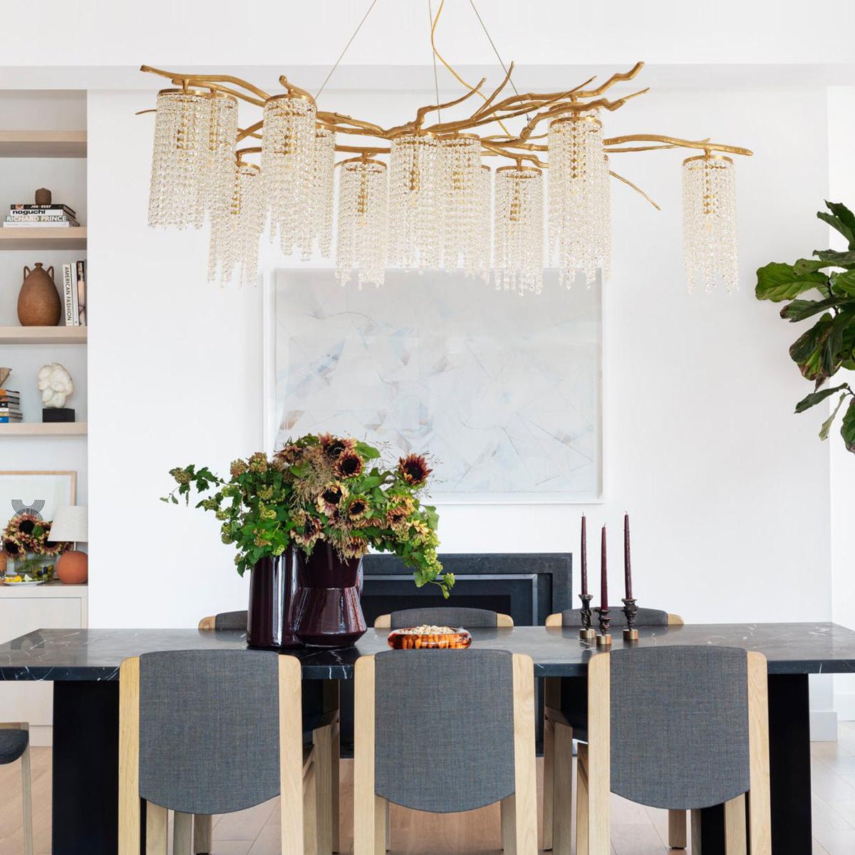 Art Glass Crystal Chandelier with Adjustable Lighting