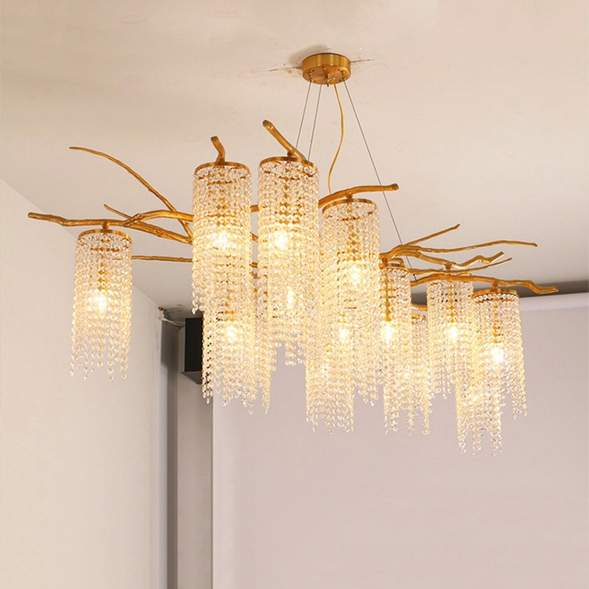 Art Glass Crystal Chandelier with Adjustable Lighting — alternate angle