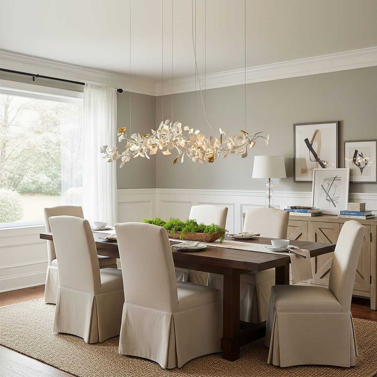 Porcelain Ginkgo Chandelier - Handcrafted, Energy Efficient Lighting