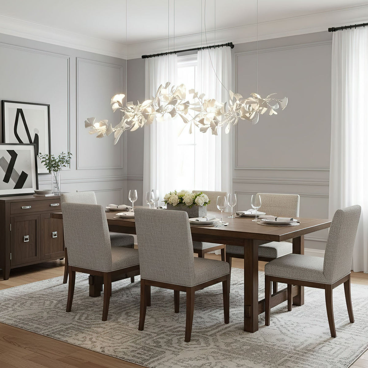 Porcelain Ginkgo Chandelier - Handcrafted, Energy Efficient Lighting