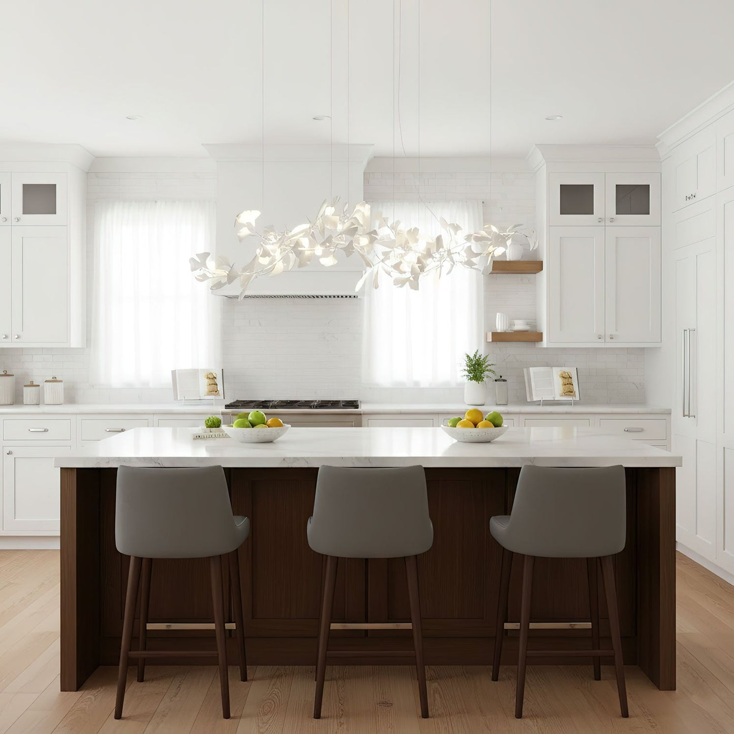 Porcelain Ginkgo Chandelier - Handcrafted, Energy Efficient Lighting
