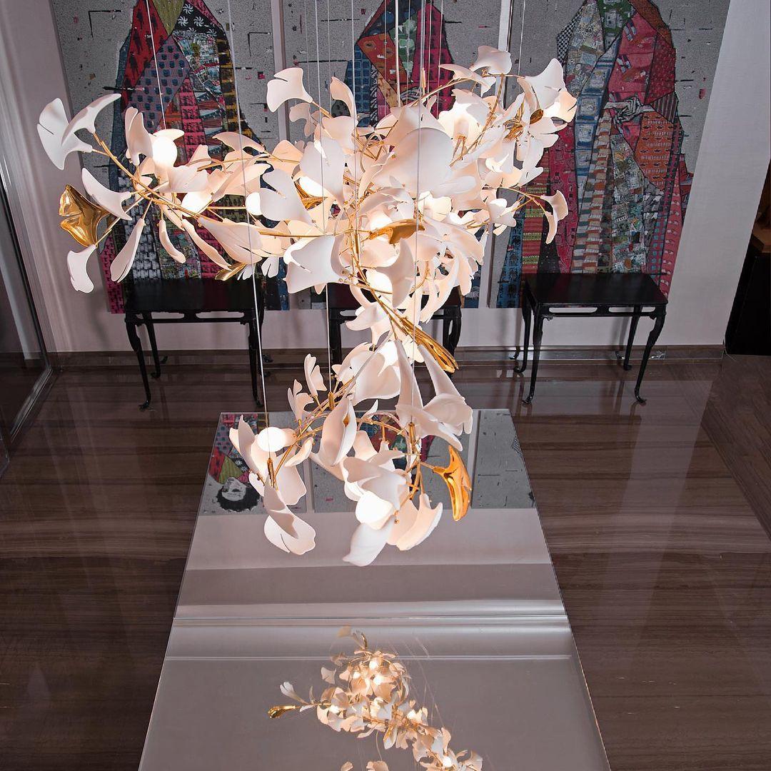 Porcelain Ginkgo Chandelier - Handcrafted, Energy Efficient Lighting