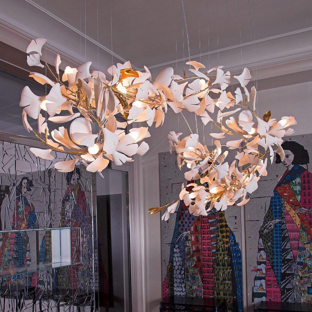 Porcelain Ginkgo Chandelier - Handcrafted, Energy Efficient Lighting
