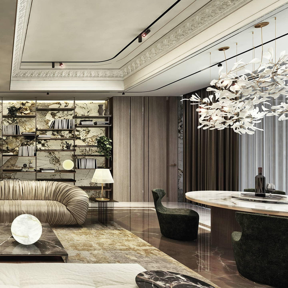 Porcelain Ginkgo Chandelier - Handcrafted, Energy Efficient Lighting