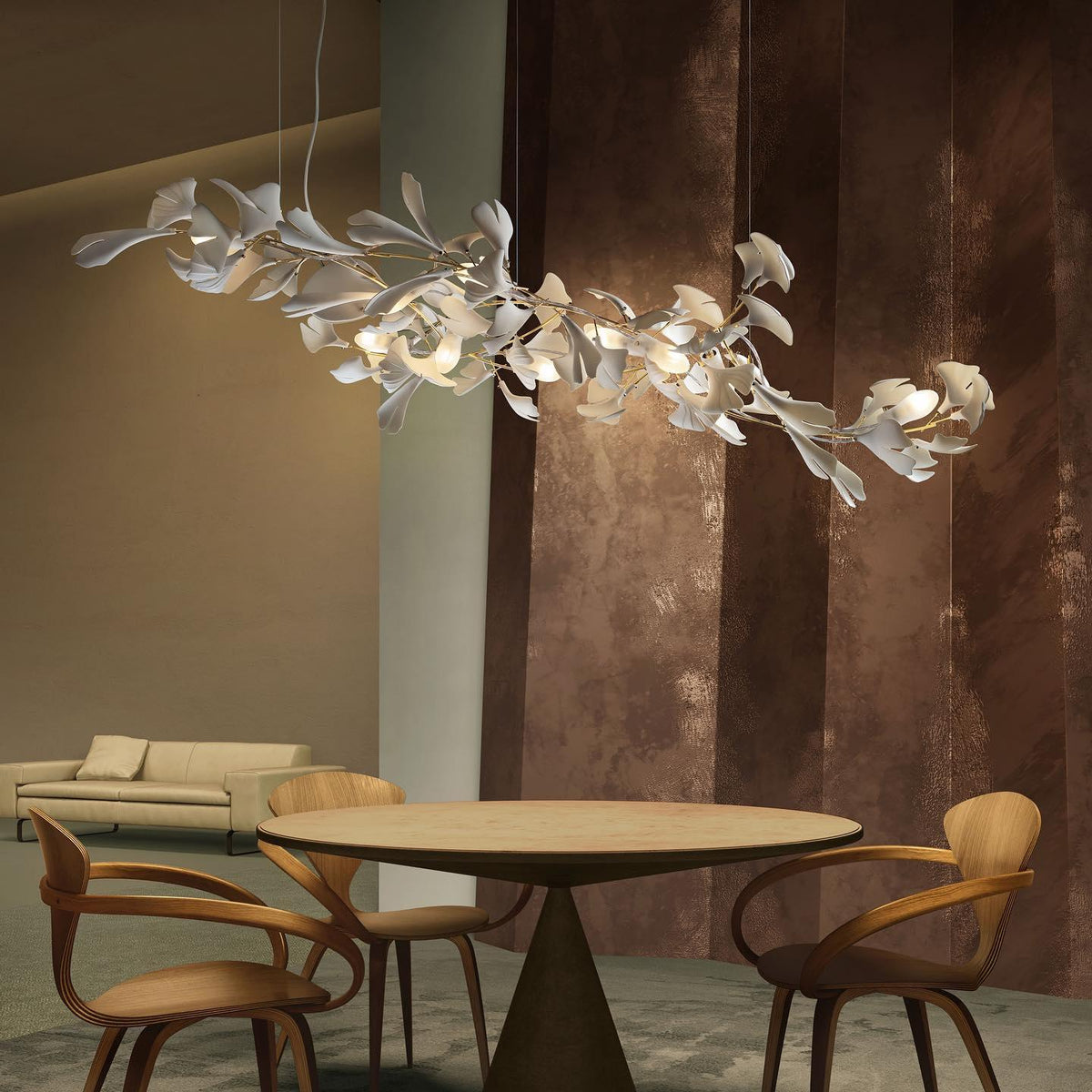 Porcelain Ginkgo Chandelier - Handcrafted, Energy Efficient Lighting