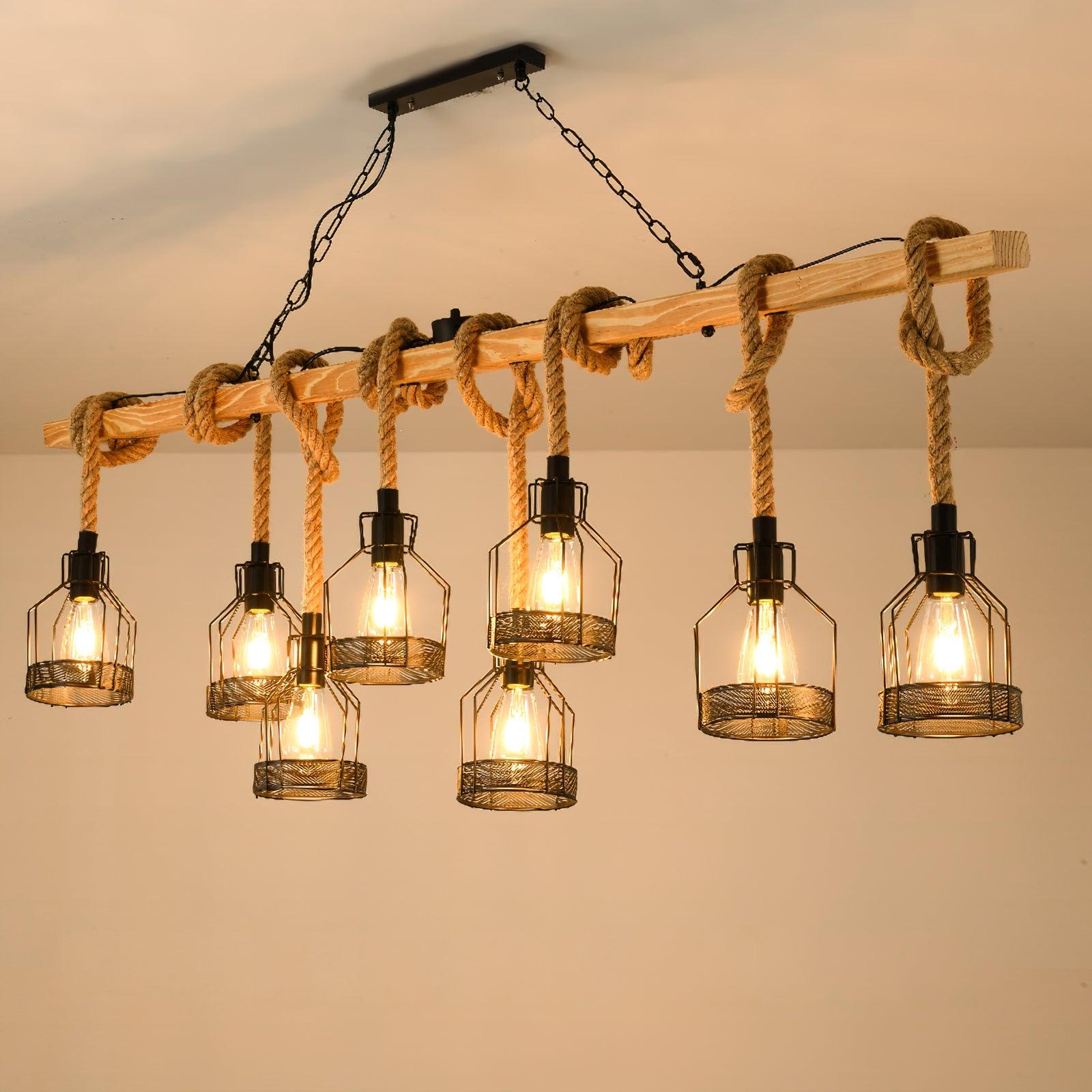 Industrial Hemp Rope Cluster Chandelier, Unique Design — lifestyle view