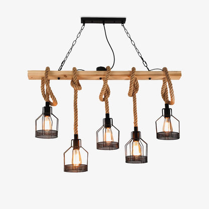 Industrial Hemp Rope Cluster Chandelier, Unique Design — front view