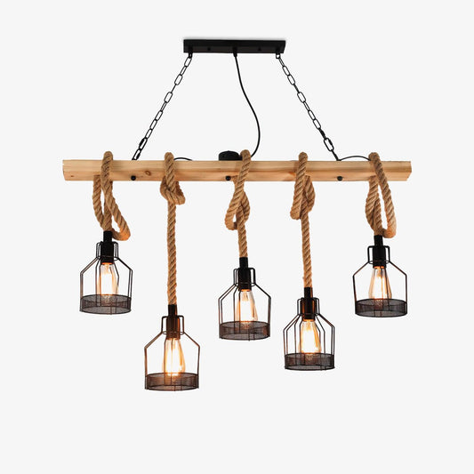 Industrial Hemp Rope Cluster Chandelier, Unique Design — front view