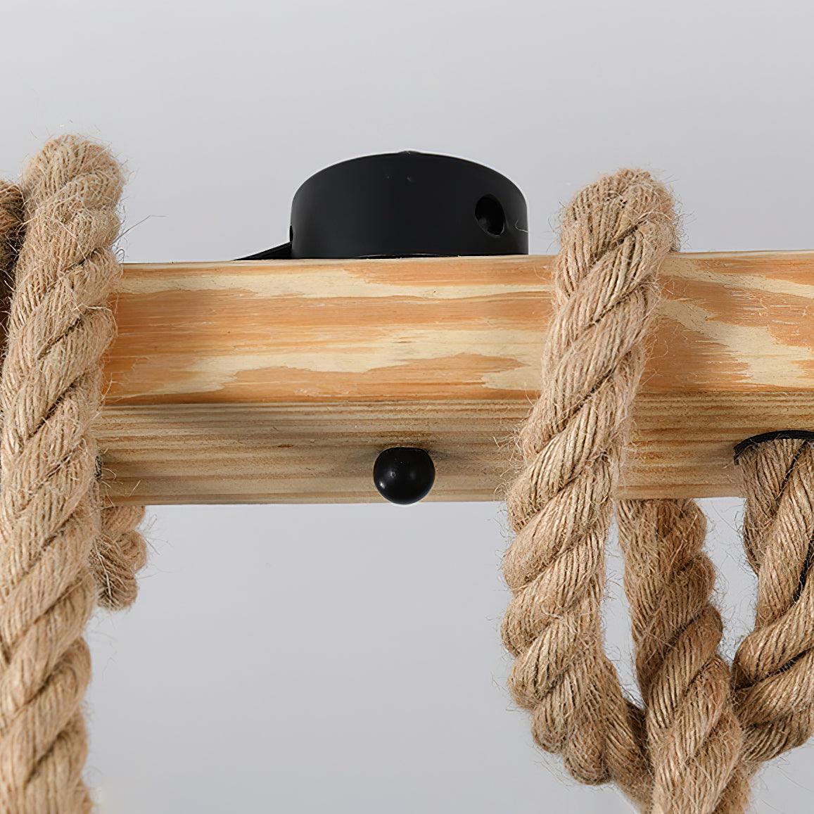 Industrial Hemp Rope Cluster Chandelier, Unique Design — front view