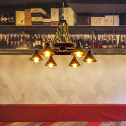Industrial Hemp Rope Horn Chandelier, Rustic Design — front view