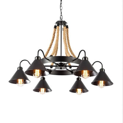 Hemp Rope Industrial Horn Chandelier Position 18