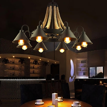 Hemp Rope Industrial Horn Chandelier Position 9